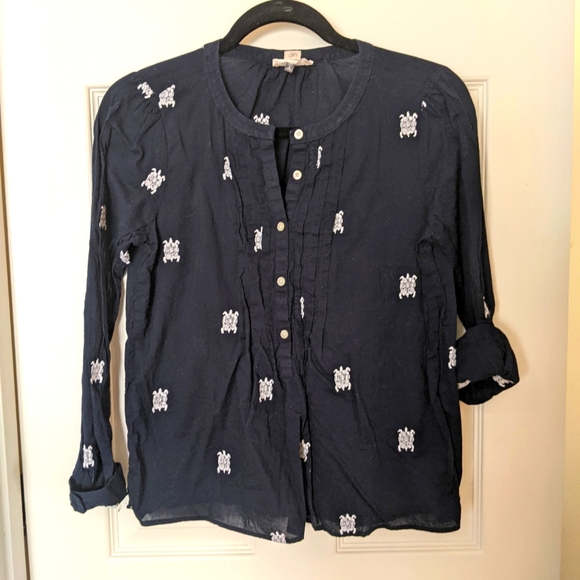 Loft Button Down Embroidered Turtle Top - Picture 1 of 3
